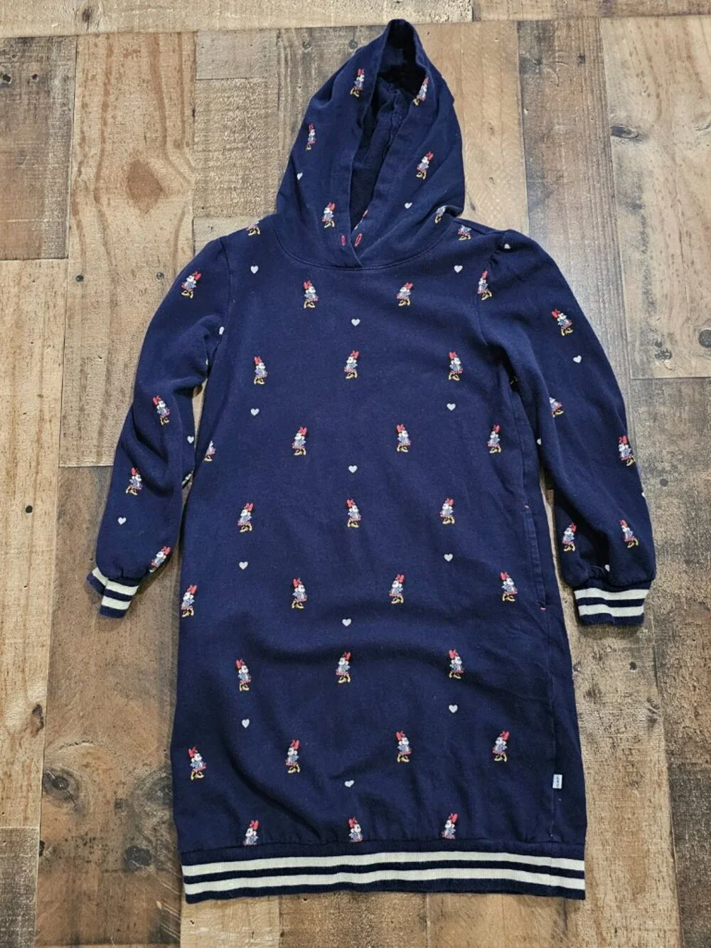 Gap Kids × Disney Girls Large Minnie Mouse Navy Blue Hoodie Dress Pockets
